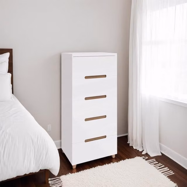 FWStyle Gloss White Chest of Drawers with Deep Drawers, Width: 58 cm