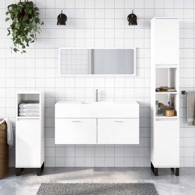 Berkfield Home Wall Mounted High Gloss White Bathroom Cabinet with Mirror