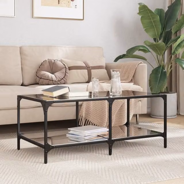 Berkfield Home Modern Rectangular Coffee Table with Black Glossy Glass Top and Steel Frame, W: 98.5 cm, D: 50 cm, H: 40 cm – 1