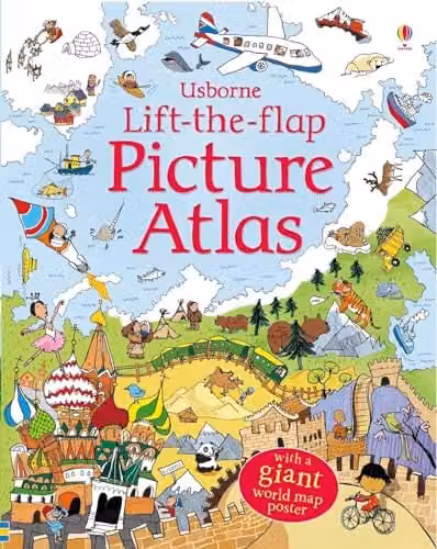 Usborne Lift the Flap Atlas 1 (See Inside) with Giant World Map Poster, Multicolour