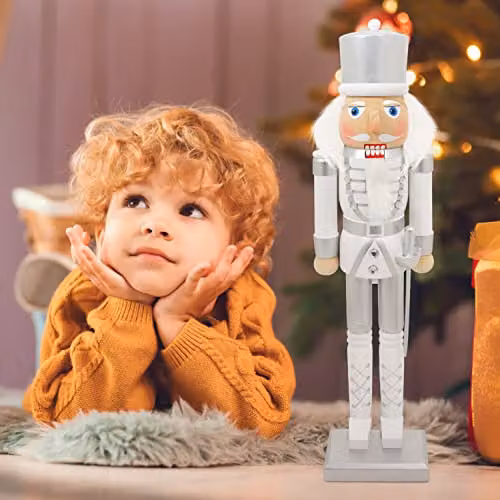 The Christmas Workshop 71049 Wooden Nutcracker Soldier on Stand in White and Silver, Height: 50 cm – 4