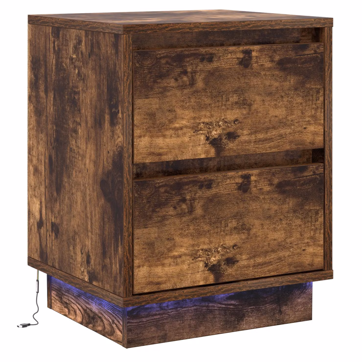 Berkfield Home Bedside Cabinet with Integrated LED Lights and Soft Close Drawers in Smoked Oak, W: 39 cm, D: 34.5 cm, H: 50 cm – 2