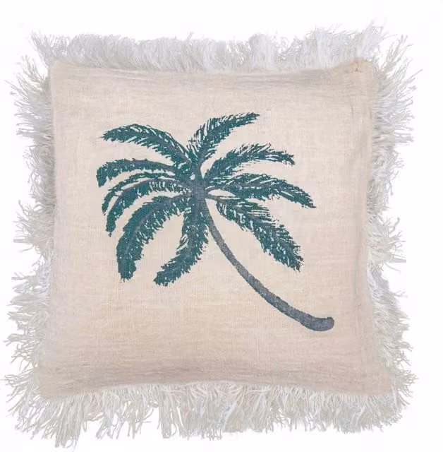 KDMD Linen Cushion Cover with Floral Design in Beige, W/D/H: 60 x 60 x 1 cm
