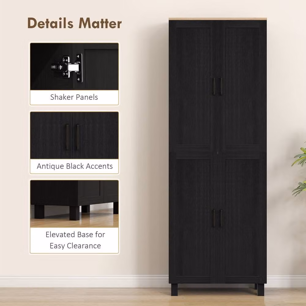 STILVORA Modern Black Matt Kitchen Cupboard with 4 Hinged Doors and Internal Shelves – 7
