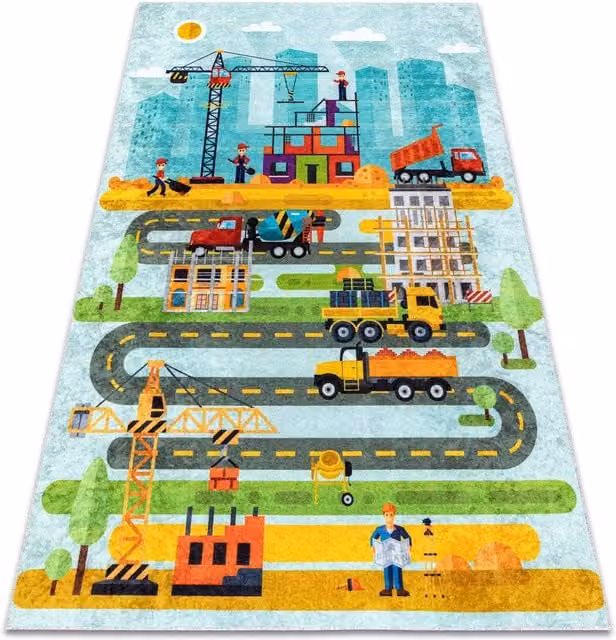 RugsX Junior Kids Motif Rug in Blue and Multicolour, W: 160 cm, L: 220 cm