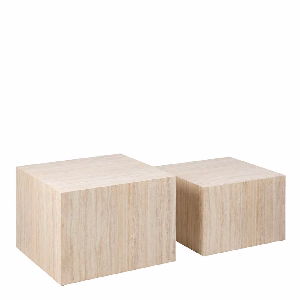Wyld Haus Munkebo Set of 2 Square Nested Coffee Tables in Natural Travertine Finish – 2