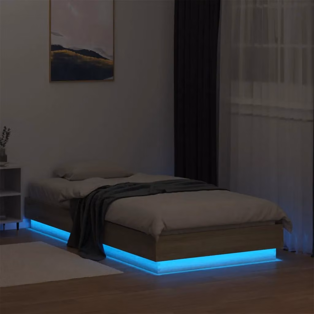 Berkfield Home Sonoma Oak Small Single Bed Frame with LED Lights and USB Charging Port, Brown, W: 75 cm, L: 190 cm – 4