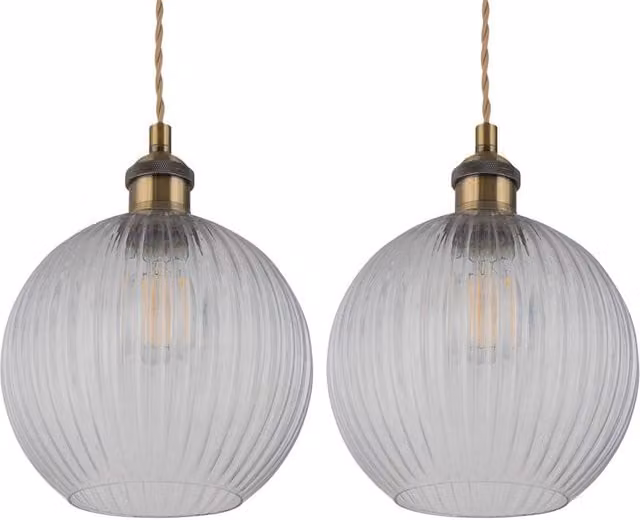 First Choice Lighting Betchley Set of 2 Antique Brass Braided Pendant Lights with Transparent Glass Shades – 1