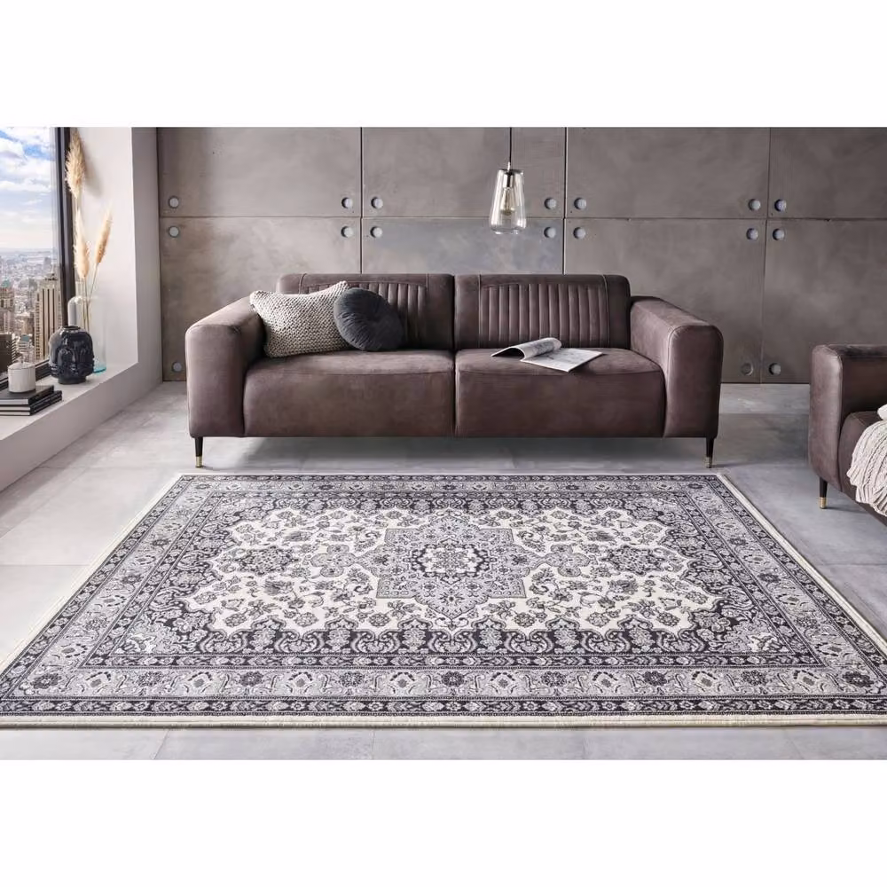 THE RUGS Oriental Parun Tabriz Grey Vintage Polypropylene Carpet, W: 80 cm, L: 150 cm – 4