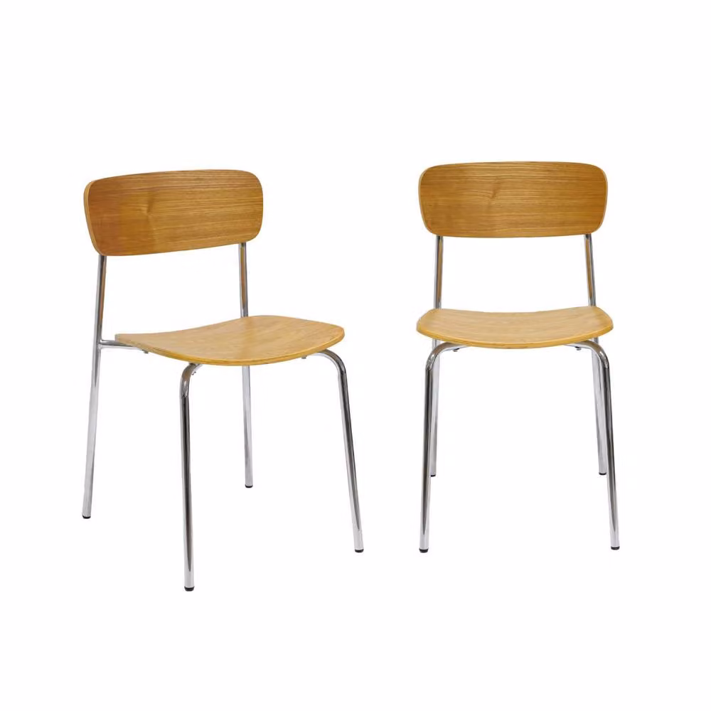 Sweekeet Vintage Metal and Plywood Dining Chairs in Silver, Set of 2 – 2