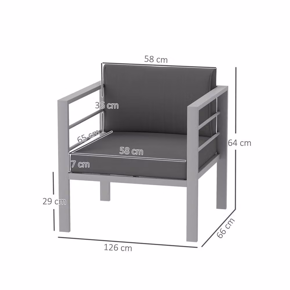 STILVORA Modern Metal Garden Single Sofa with Removable Grey Cushions – 2