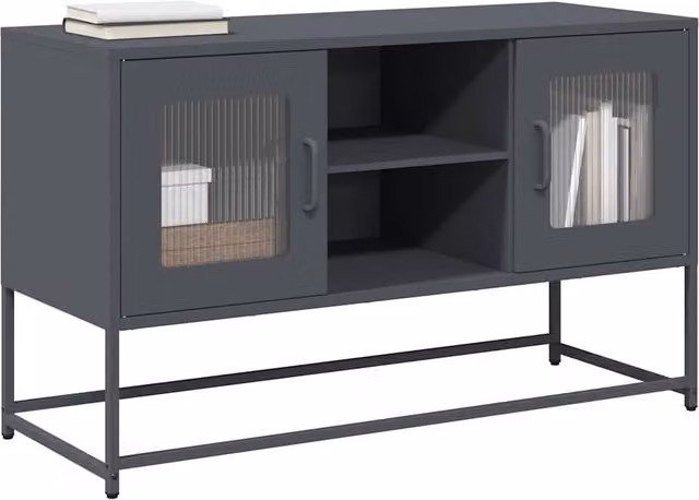 Berkfield Home Industrial Metal TV Cabinet in Anthracite and Black, W/D/H: 100.5 x 39 x 60.5 cm