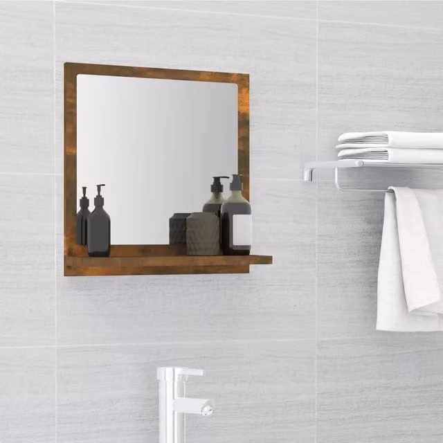 Berkfield Home Rectangular Wall Bathroom Mirror in Smoked Oak Brown, W/D/H: 40 x 10.5 x 37 cm