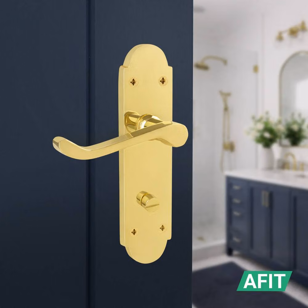 AFIT Polished Brass Bathroom Door Handle Set in Gold, 1 Pair, Plate Size: 15.0 x 15.0 cm – 3