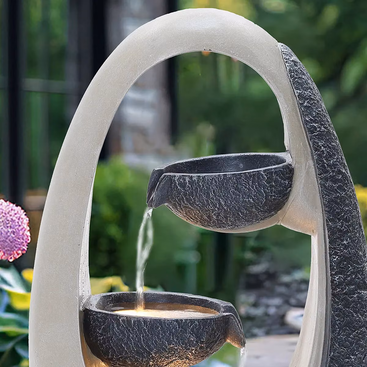 Charles Bentley 2 Tier Oval Cascading Water Feature with LED, Mains Powered, Grey and White, W/D/H: 59.5 x 30.0 x 23.5 cm – 2