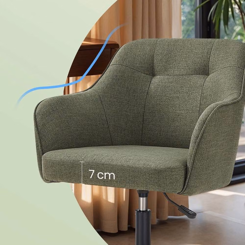 Kelvenix Modern Green Cotton-Linen Upholstered Swivel Office Task Chair with Armrests and Castors – 3