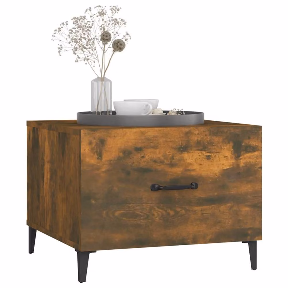 Berkfield Home Set of 2 Smoked Oak Decorative Coffee Tables with Metal Legs, Brown, W/D/H: 50 x 50 x 40 cm – 2
