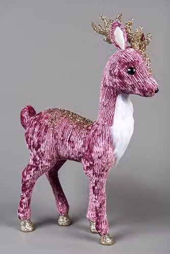 SHATCHI Reindeer Figure Christmas Tabletop Centrepiece in Burgundy, Gold and White, Height: 52 cm – 2