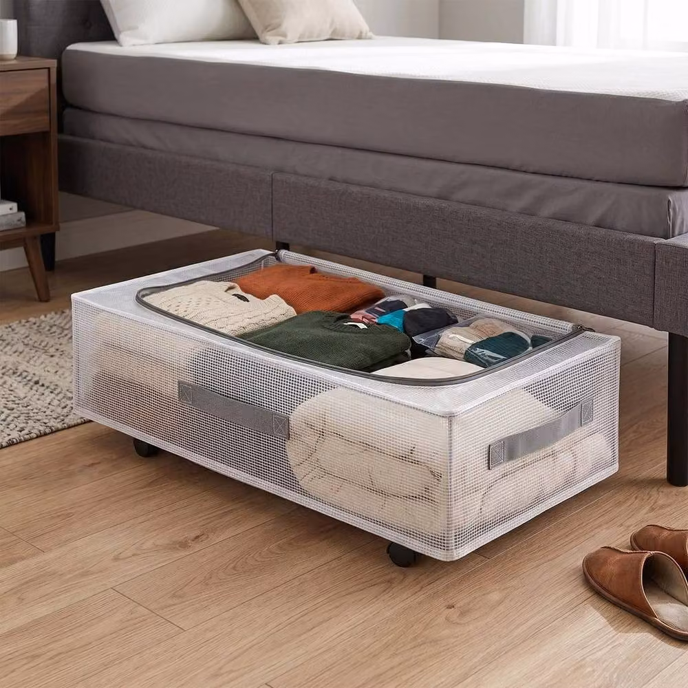Kelvenix Underbed Storage Containers with Wheels, White and Transparent – 3