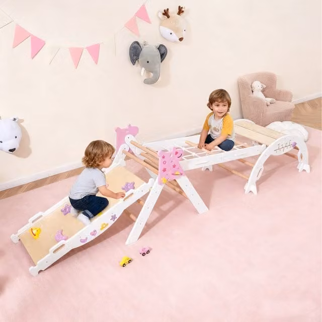 COSTWAY Foldable Wooden Jungle Gym Climber Playground in White