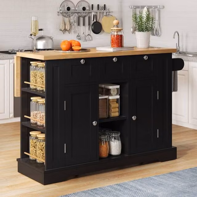 Rolipo Black Farmhouse Kitchen Island Cart on Wheels with Drop Leaf – 1