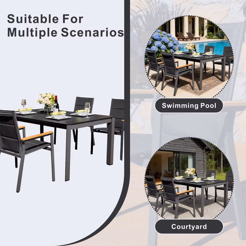 Mimo 4-Seater Dining Set with Grey Ceramic Table Top and Aluminium Chairs – 2