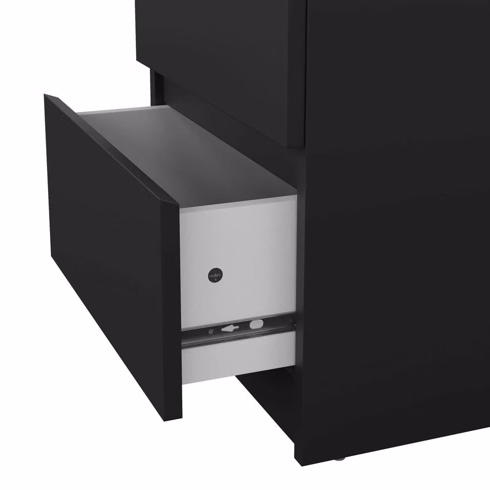 Wyld Haus Budapest Matt Black Wooden Bedside Table with 2 Drawers, W/D/H: 40.0 x 49.5 x 50.0 cm – 4
