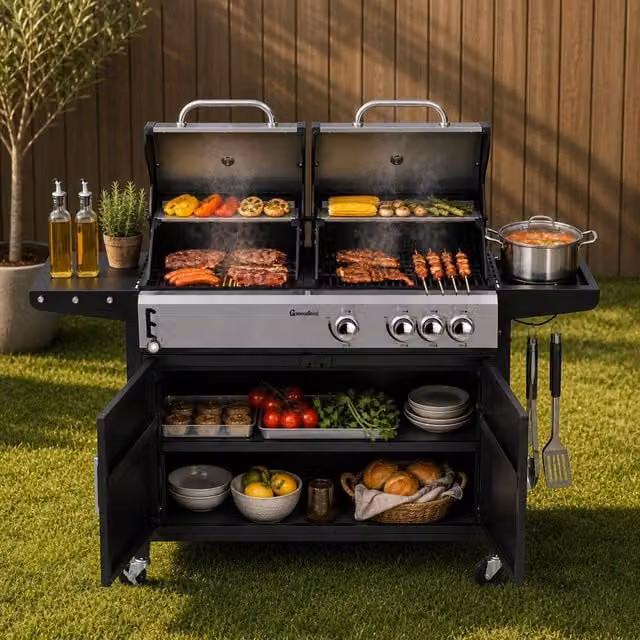 Groundlevel Large Family Gas Garden BBQ Grill with Cart, Black