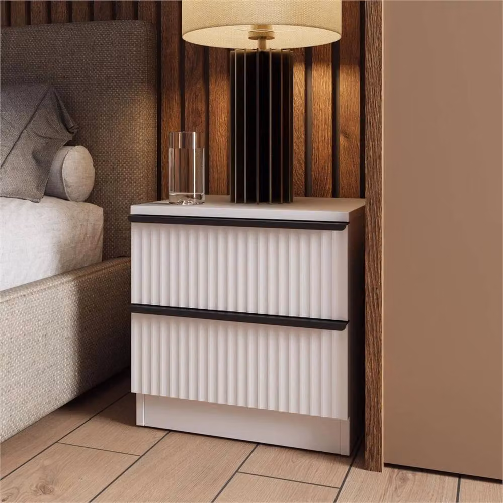 NESTLUNE White Striped Modern Bedside Table – 2