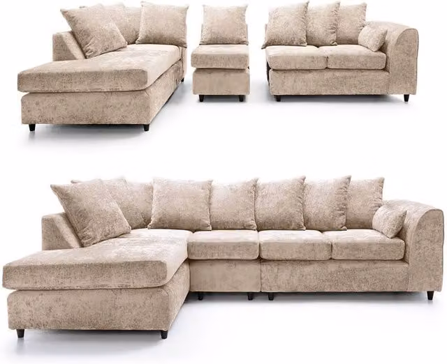 Furnishings For Less UK Monaco Beige Chenille Fabric 5 Seater L Shaped Corner Sofa, Left Hand Facing