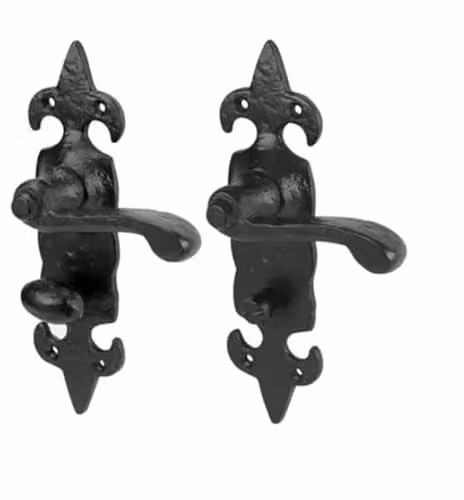 Golden Grace Antique Fleur De Lys Bathroom Door Handles, 1 Pair, Matt Black