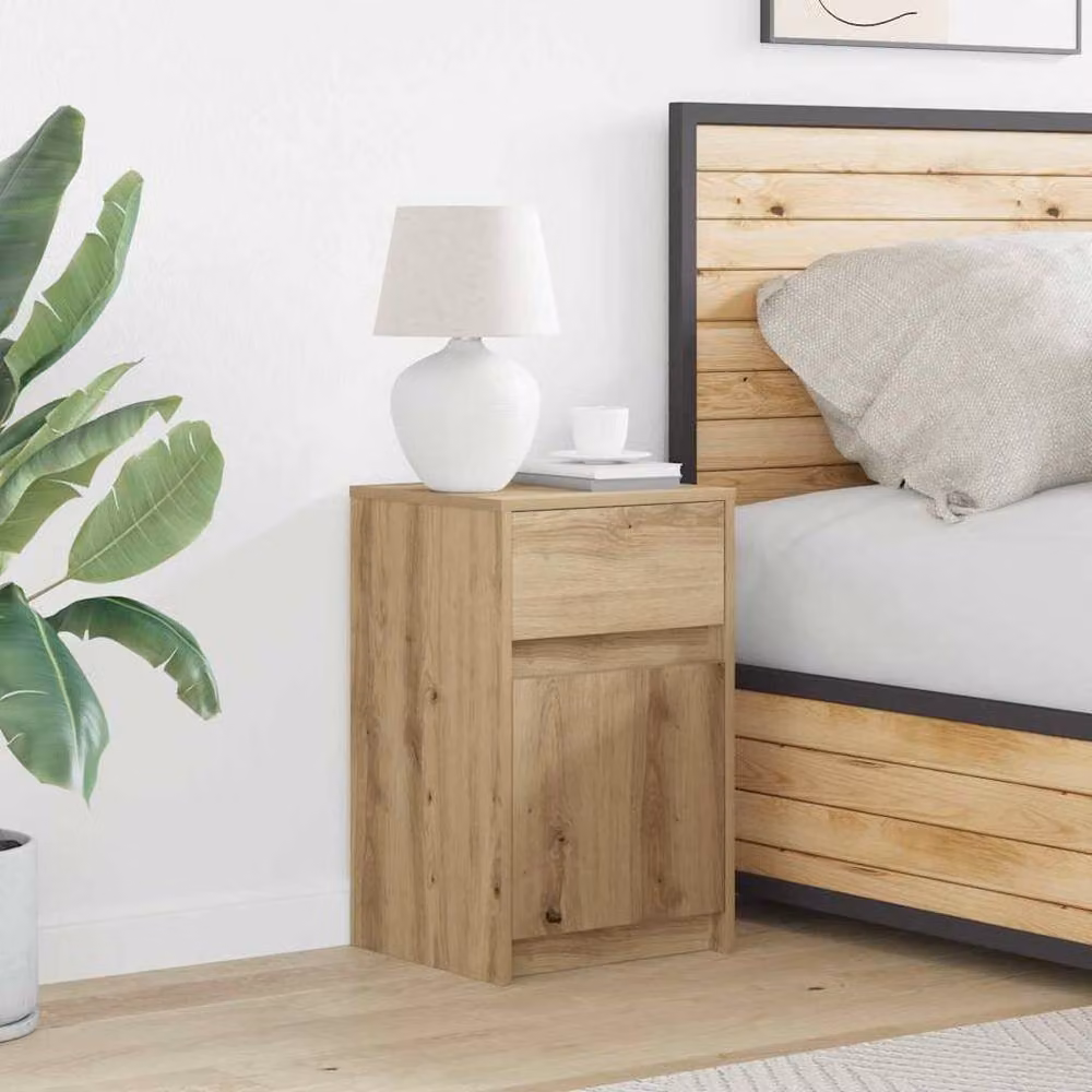 Berkfield Home Traditional Artisan Oak Bedside Cabinet in Brown, W/D/H: 38 x 34 x 61 cm – 2
