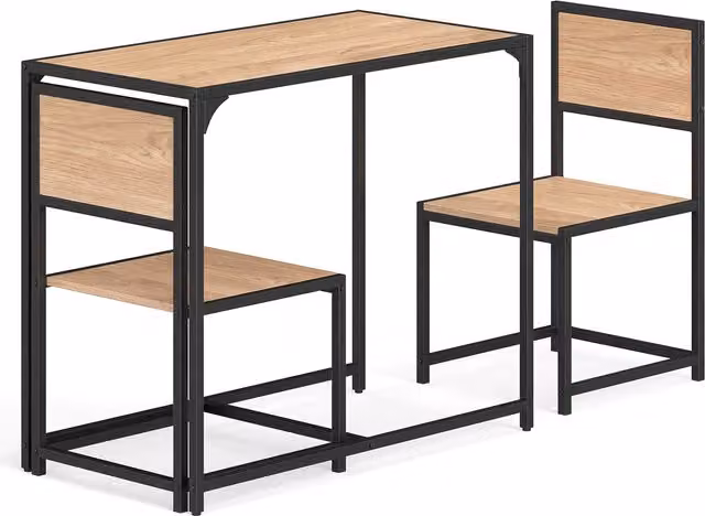 Costway Industrial Rectangular Kitchen and Dining Table with 2 Chairs in Brown and Black