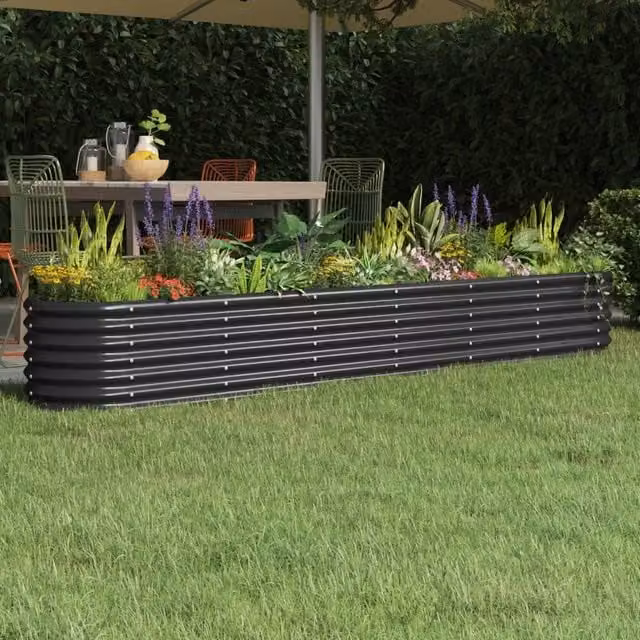 Berkfield Home Garden Anthracite Black Powder-coated Steel Raised Bed W/D/H: 260 x 40 x 36 cm