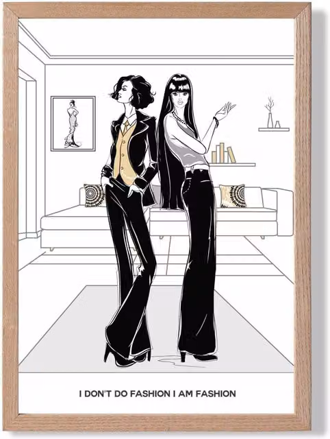 ARTZE I am Fashion Sketch Quote Framed Print, Yellow Oak Frame, Multicolour Typography Poster – 1