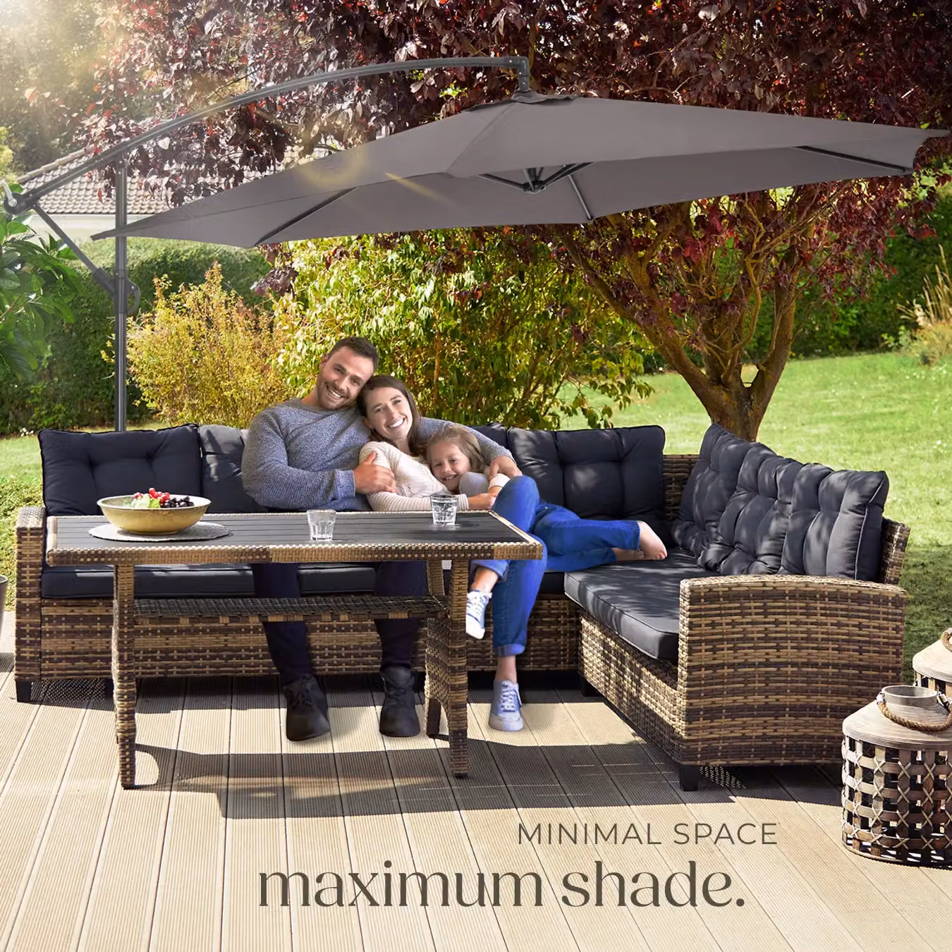 tectake Ciccio Cantilever Parasol in Grey with Polyester Canopy – 6