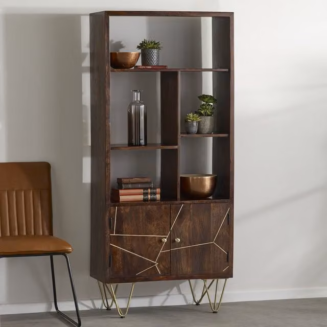 Worcester Modern 2 Door Large Bookcase in Brown and Gold