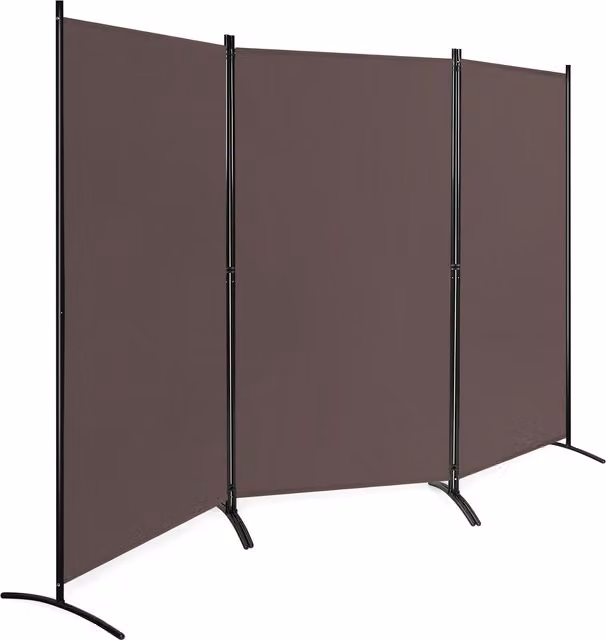 Costway 3-Panel Modern Room Divider in Brown with Polyester Fabric and Metal Frame