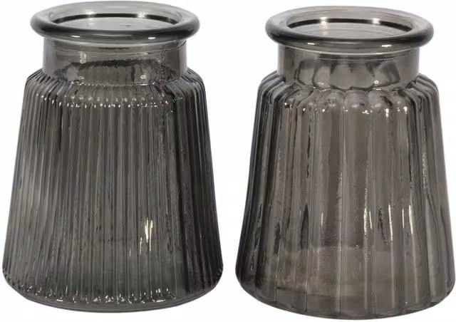 Kingsbury Gifts Ribbed Glass Meadow Vase in Grey