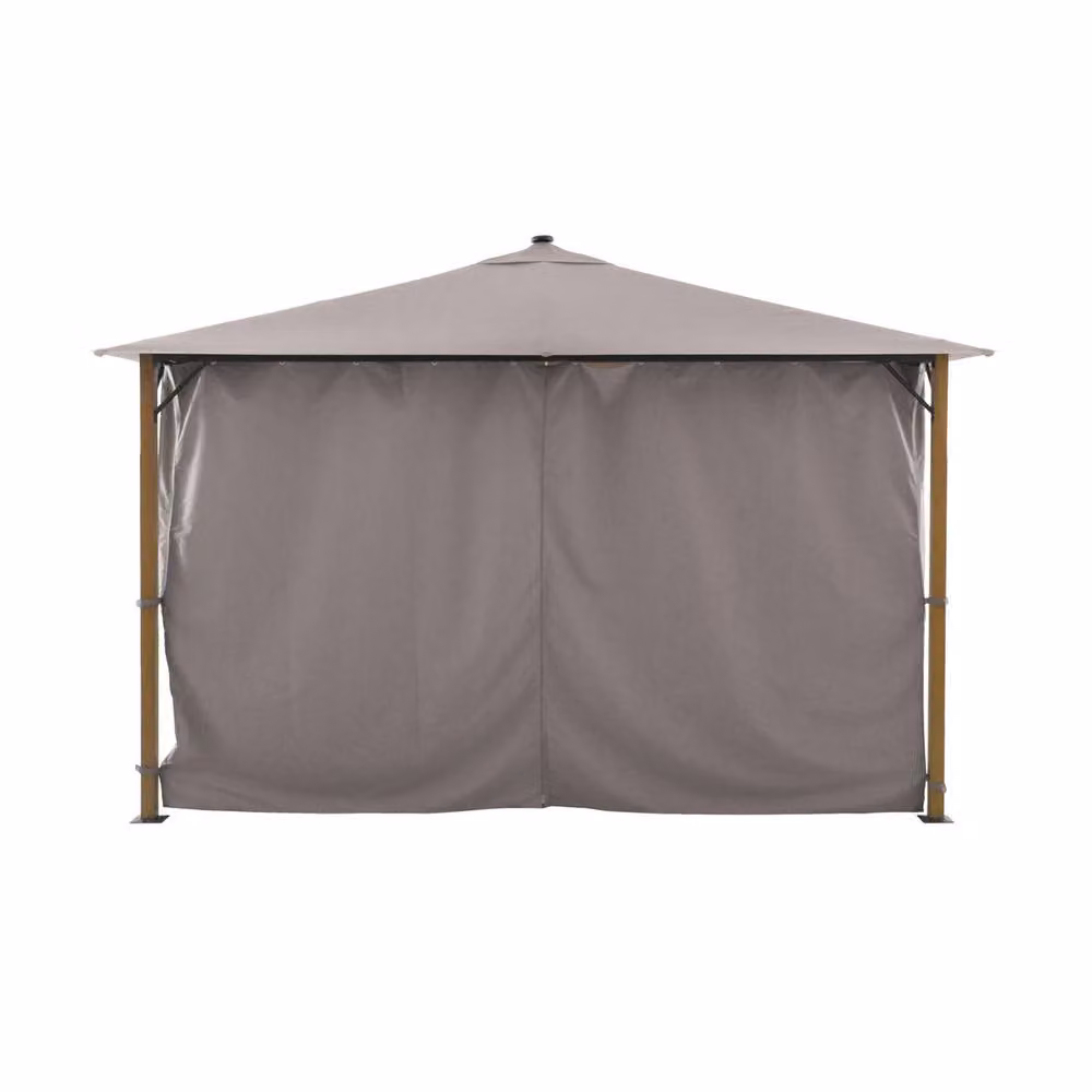 Sweek Aluminium Hip Gazebo with Wood Effect, Curtains and LED in Beige, W: 400 cm, D: 300 cm – 2