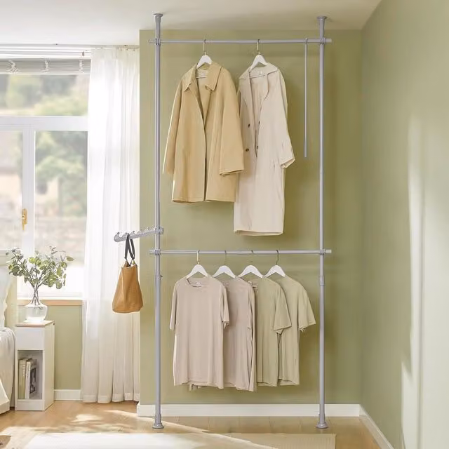 SoBuy Telescopic Wardrobe Organiser Clothes Storage System, Grey