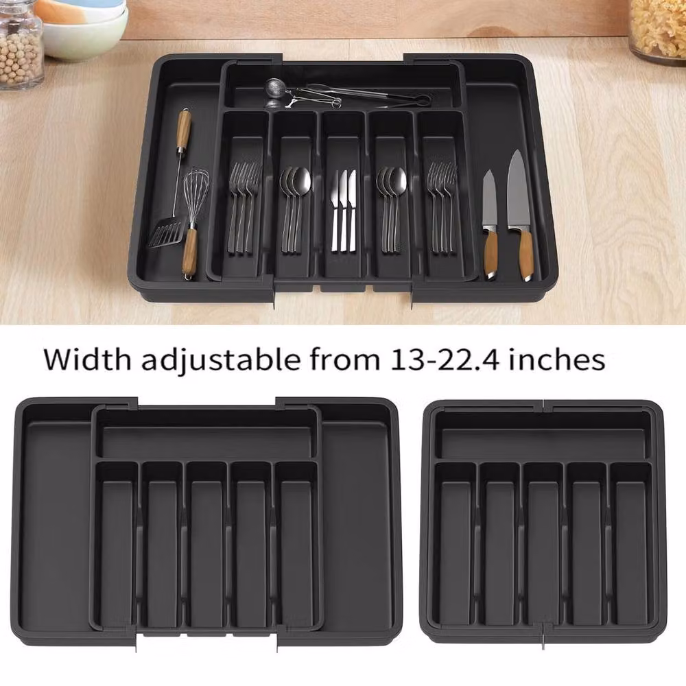 FORGEVIO Plastic Cutlery Tray with Compartments in Black – 2