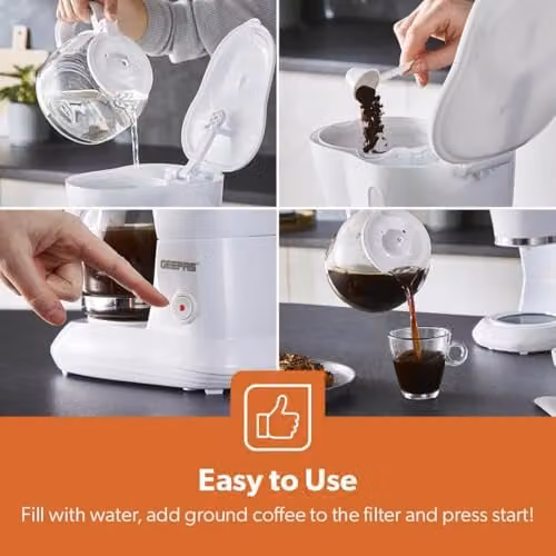 Geepas 1.5L Filter Coffee Machine and 4 Slice Toaster Combo Set in White – 4