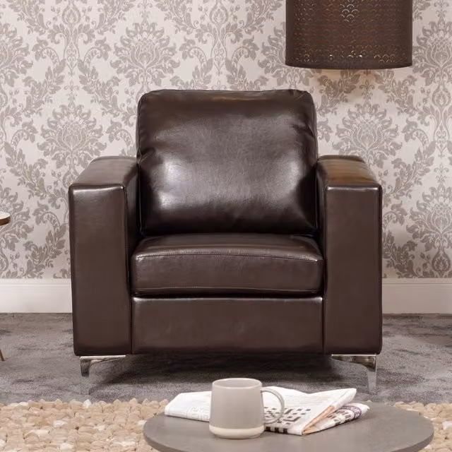 Artemis Home Ltd Woodleigh Armchair in Brown with Synthetic Leather and Solid Wood Frame