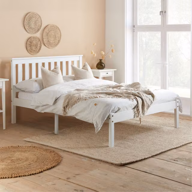 Birlea Denver Double Bed in White Lacquered Pine