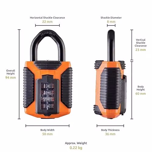 Squire Heavy Duty 4 Wheel Combination Padlock CP50, Orange, 50mm – 3