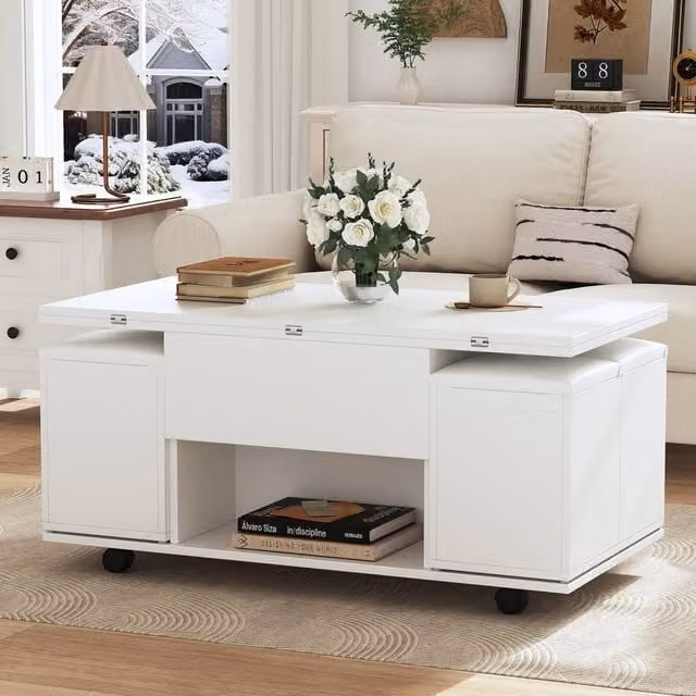 STILVORA Modern White Rectangular Coffee Table with Lift Top and Hidden Storage, Width: 100 cm – 1