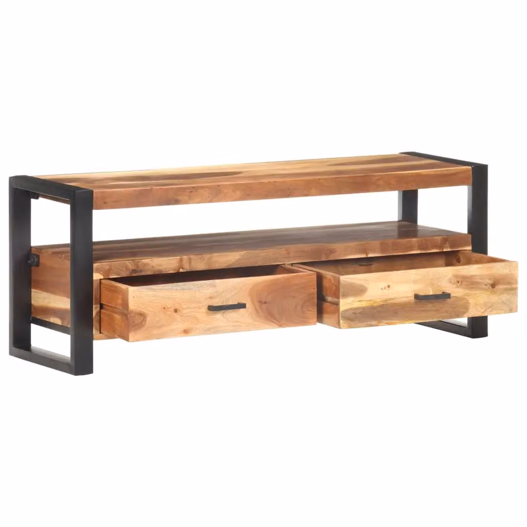 Berkfield Home Solid Wood TV Cabinet in Brown with Honey Finish, W/D/H: 120 x 35 x 45 cm – 2