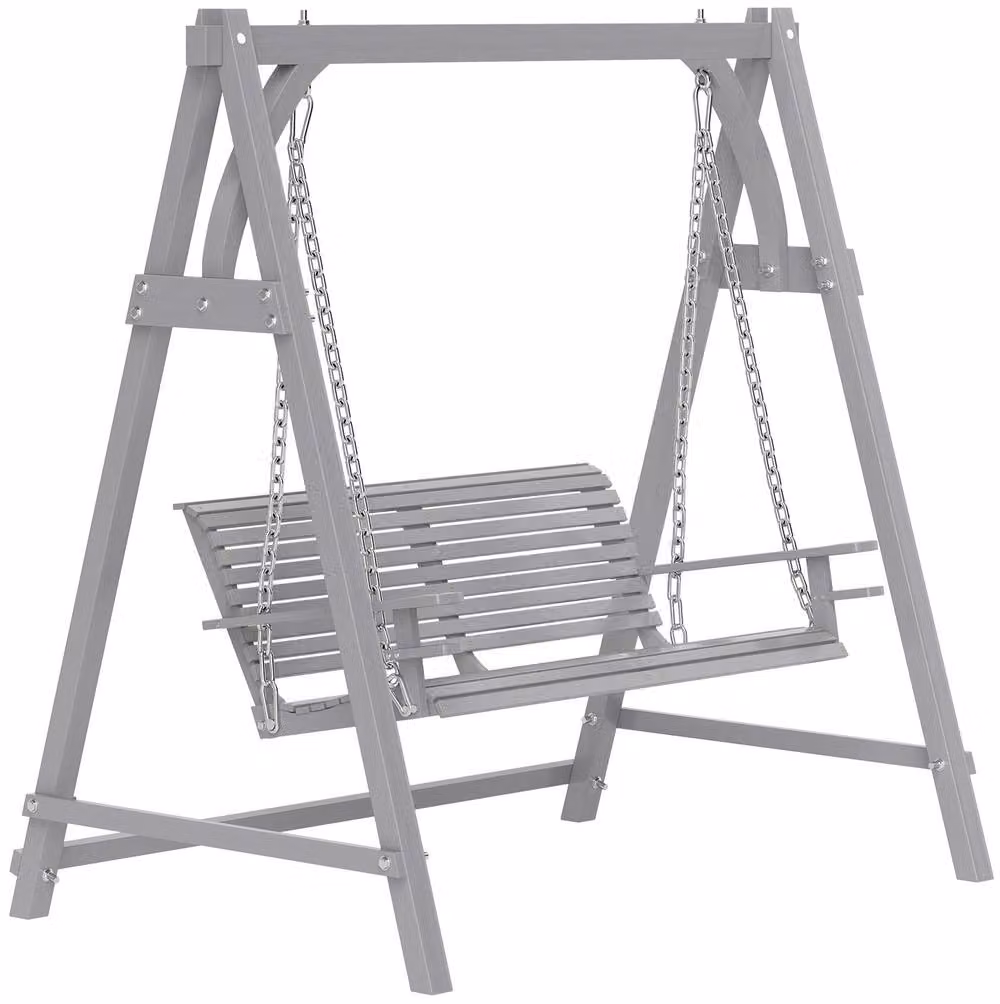 STILVORA 2 Seater Modern Garden Swing Seat in Grey with Cup Holders and Armrests, Made from Treated Hardwood, W/D/H: 240 x 185 x 180 cm – 4