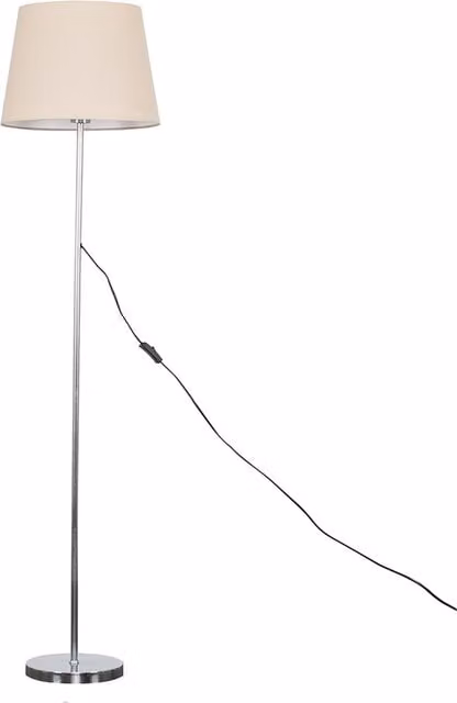 Charlie Modern Stem Silver Floor Lamp with Beige Fabric Cylinder Shade